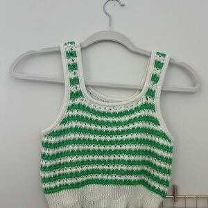 Zara Kids Green and White Striped Knit Top